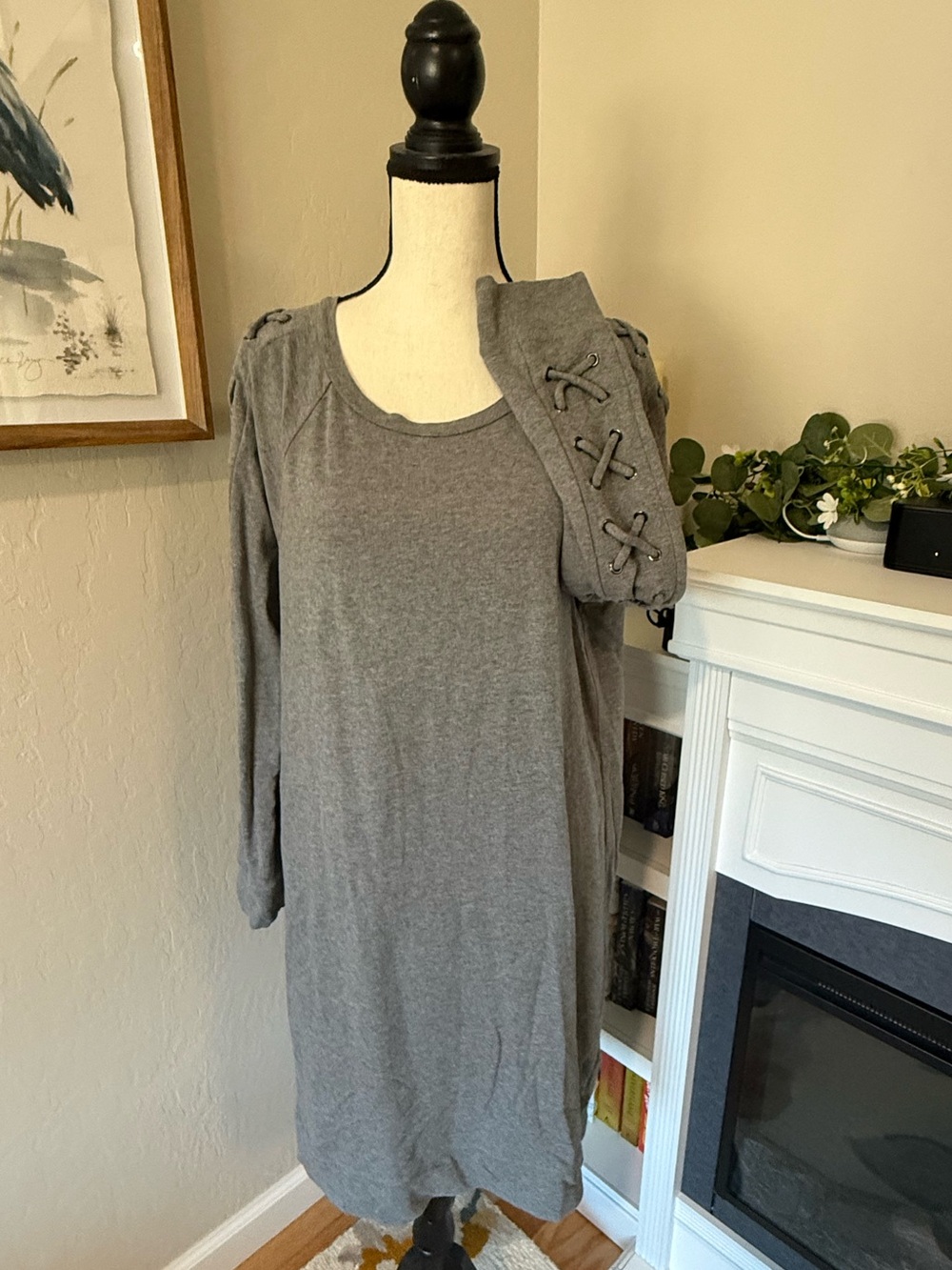 Torrid French Terry Knit Lace Up Long Sleeve Dress In Heather Grey Size 1- 12/14